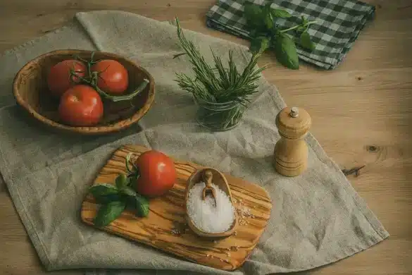 Table de cuisine en plein jour avec documents juridiques et mains feuilletant des papiers