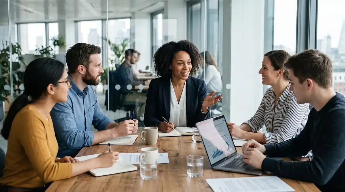 Petite équipe bénévole discutant autour d'une table avec notes